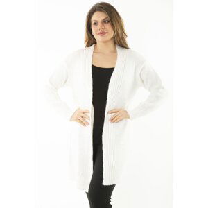 Şans Women's Plus Size Bone Knitwear Thick Cardigan