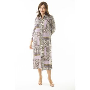 Şans Women's Plus Size Lilac Woven Viscose Fabric Front Buttoned Long Dress