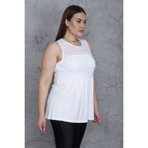 Şans Women's Large Size White Lace Detailed Blouse