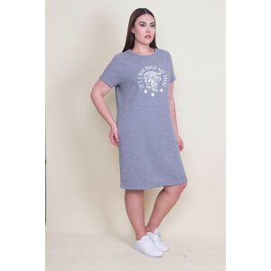 Şans Women's Plus Size Gray Inner Raised 3 Thread Fabric Front Printed Sports Dress