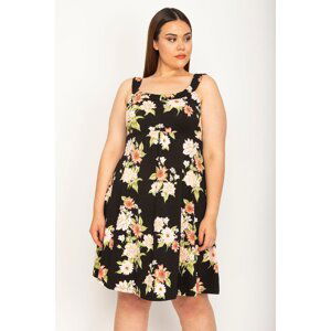 Şans Women's Large Size Colorful Strappy Floral Patterned Dress