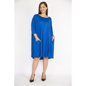 Şans Women's Saks Plus Size Relaxed Cut Capri Sleeved Pocket Dress