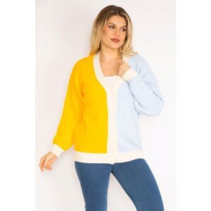 Şans Women's Plus Size Blue Front Buttoned Colored Knitwear Cardigan