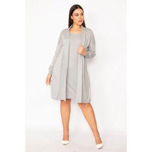 Şans Women's Plus Size Gray Front Part Dress Cardigan