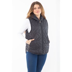 Şans Women's Plus Size Navy Blue Front And Pocket Zippered Hooded Lined Quilted Vest
