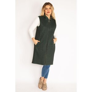 Şans Women's Plus Size Green Faux Leather Front Zippered Quilted Vest