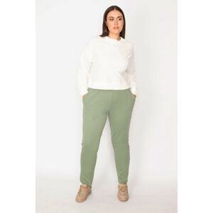 Şans Women's Large Size Green Waist Elastic Pocket Sports Trousers