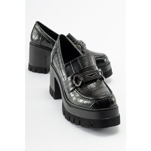 LuviShoes ARTEMIS Women's Black Print Platform Heeled Shoes