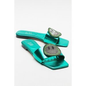 LuviShoes YAVN Women's Slippers with Green Stones