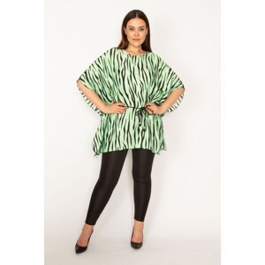 Şans Women's Plus Size Green Satin Fabric Waist Slip Laced Tunic