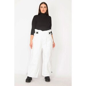 Şans Women's Plus Size White Paper Bag Waist And Cup Detailed Pocket Jeans