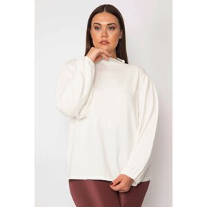 Şans Women's Plus Size Bone Stand Up Collar Sleeve Detailed Blouse