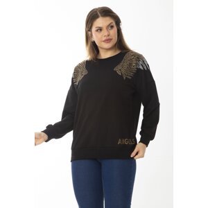 Şans Women's Plus Size Black Stone Detailed Sweatshirt