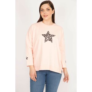 Şans Women's Pink Plus Size Sequin Detail Sweatshirt