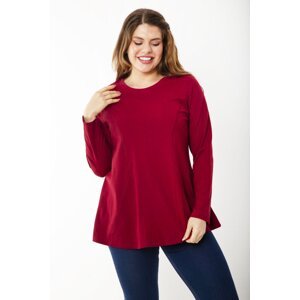 Şans Women's Large Size Claret Red Cotton Fabric Cup Detailed Long Sleeve Blouse