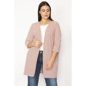 Şans Women's Large Size Patterned Cotton Fabric Striped Cardigan