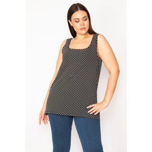 Şans Women's Black Plus Size Cotton Fabric Lycra Point Patterned Tank Top