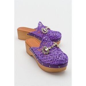 LuviShoes Geft Women's Genuine Leather Knitted Slippers with Purple Stones.