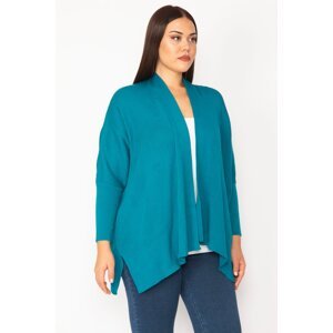 Şans Women's Green Slit Detail Plus Size Knitwear Cardigan