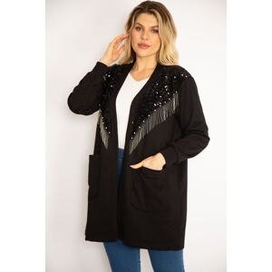 Şans Women's Plus Size Black Sequin And Chain Accessory Unlined Jacket