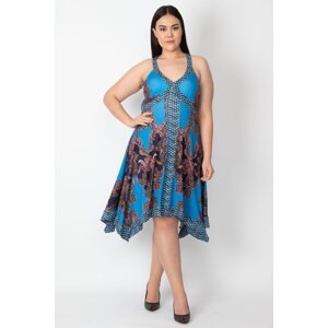 Şans Women's Plus Size Blue Strappy Asymmetrical Cut Dress