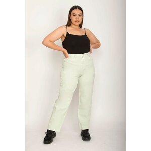 Şans Women's Large Size Green Comfortable Cut 5 Pocket Jeans Trousers