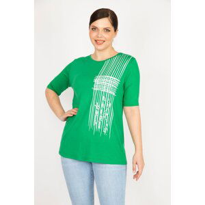 Şans Women's Green Large Size Front Printed Viscose Blouse