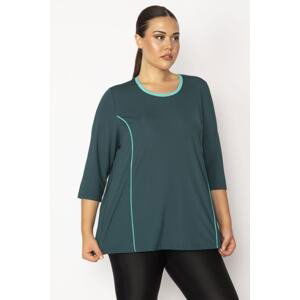 Şans Women's Plus Size Green Piping Detailed Sport Tunic