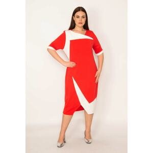 Şans Women's Plus Size Red Color Combination Dress