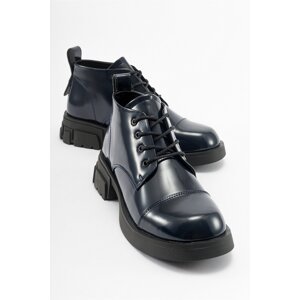 LuviShoes LAGOM Women's Navy Patent Leather Boots