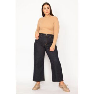 Şans Women's Plus Size Navy Blue Wide Leg High Waist 5 Pocket Lycra Jeans