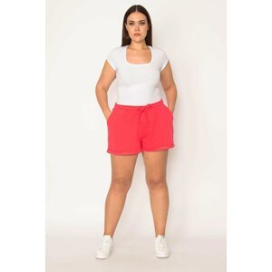 Şans Women's Plus Size Fuchsia Waist Laced Detailed Pocket Shorts