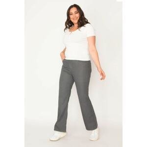 Şans Women's Plus Size Gray 5-Pocket Gabardine Fabric Trousers