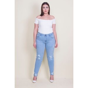 Şans Women's Blue Large Size Ripped Detailed Skinny Jeans