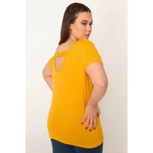 Şans Women's Plus Size Mustard Back Detail V-Neck Blouse
