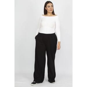 Şans Women's Black Large Size Cotton Fabric Tracksuit Bottom with Side Pockets