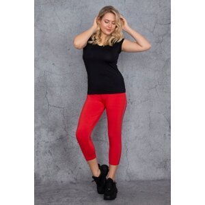 Şans Women's Large Size Pomegranate Side Stripe Leggings Capri Trousers