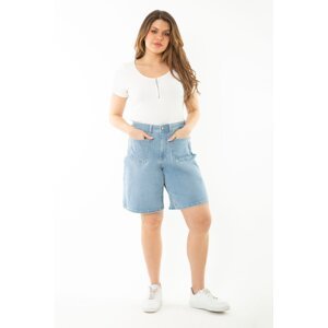 Şans Women's Plus Size Blue Lycra 5-Pocket Denim Shorts