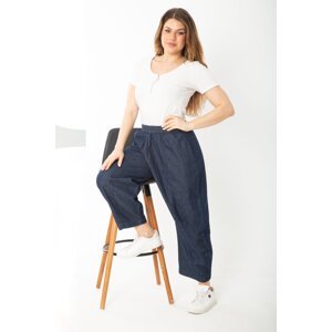 Şans Women's Plus Size Navy Blue Elastic Waist Side Pocket Jeans