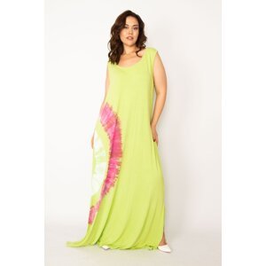 Şans Women's Plus Size Green Tie Dye Printed Maxi Length Dress