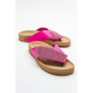 LuviShoes BEEN Pink Stone Leather Women's Flip Flops