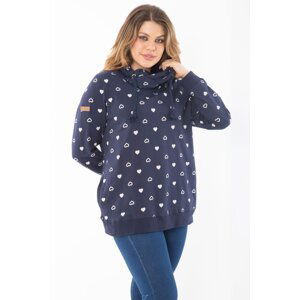 Şans Women's Plus Size Navy Blue Collar Detailed Side Pockets Sweatshirt