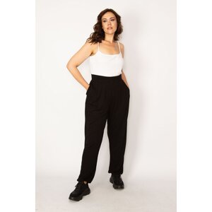 Şans Women's Plus Size Black Sport Trousers with Elastic Waist and Legs, and a comfortable cut with pockets