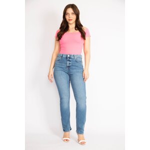 Şans Women's Blue Plus Size 5 Pocket Jeans