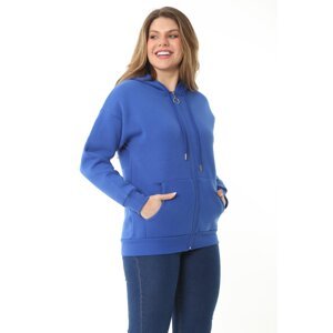 Şans Women's Plus Size Saxtail 3 Thread Front Zipper Hooded Sweatshirt