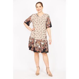 Şans Women's Mink Plus Size Woven Viscose Fabric Paisley Patterned Dress