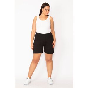 Şans Women's Plus Size Black Cotton Fabric Shorts with Elastic Waist