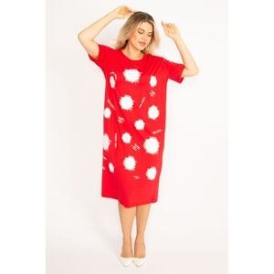 Şans Women's Plus Size Red Front Printed Viscose Dress