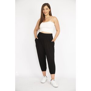 Şans Women's Large Size Black Ribbed Comfortable Cut Side Pocket Sweatpants Bottom