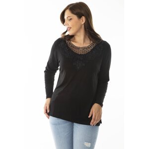 Şans Women's Plus Size Black Collar Lace Detailed Long Sleeve Blouse